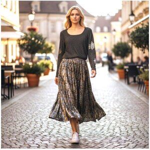 Vintage 90s Bergdorf Goodman Anne Crimmins Silk Gold Lurex Brocade Skirt Set 12